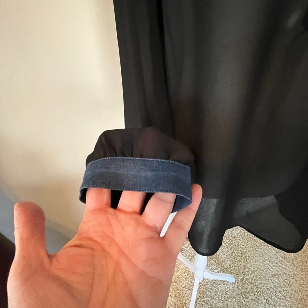 7 for all mankind black sheer long sleeved blouse - Picture 6 of 6